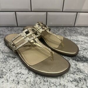 Vionic Alvana Gold‎ Leather Thong Flat Sandals Women's 8.5 Comfort Arch Support